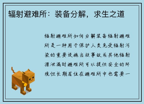 辐射避难所：装备分解，求生之道
